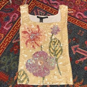 Michelle Nicole Gold Sequin Floral Camisole with Pink & Purple Flowers